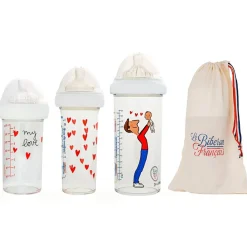 Le Biberon Français Lot de 3 biberons anti colique gigognes Papa-bébé by Soledad (360 ml et 210 ml)