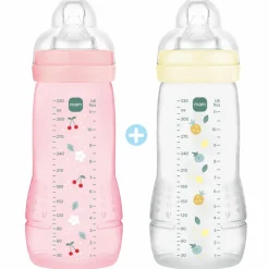 MAM Lot de 2 biberons Easy Active 2ème âge Berry - Tétine débit X (330ml)