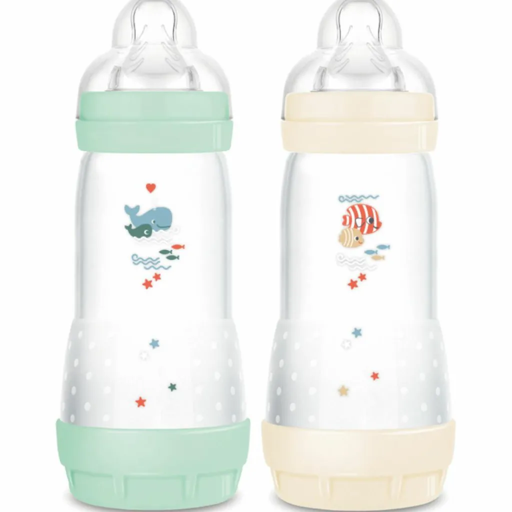 MAM Lot de 2 biberons Easy Start anti-colique Menthe Tétine débit 3 (320ml)
