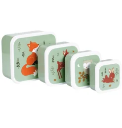 A Little Lovely Company Lot de 4 boîtes à goûter Amis de la forêt vert