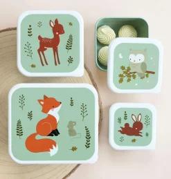 A Little Lovely Company Lot de 4 boîtes à goûter Amis de la forêt vert