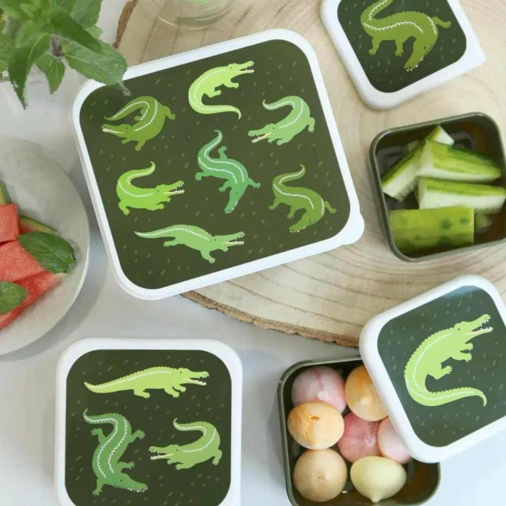 A Little Lovely Company Lot de 4 boîtes à goûter Crocodiles