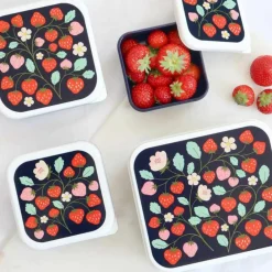 Sale Lot de 4 boîtes à goûter Fraises Boîte À Goûter / Lunch Box