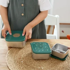 New Lot de 3 boîtes à goûter inox Happy Rascals Smile vert Boîte À Goûter / Lunch Box