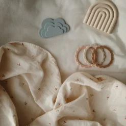 Mushie Lot de 3 bracelets de dentition Flower Rose-Blush-Shifting sand