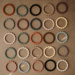 Mushie Lot de 3 bracelets de dentition Flower Rose-Blush-Shifting sand