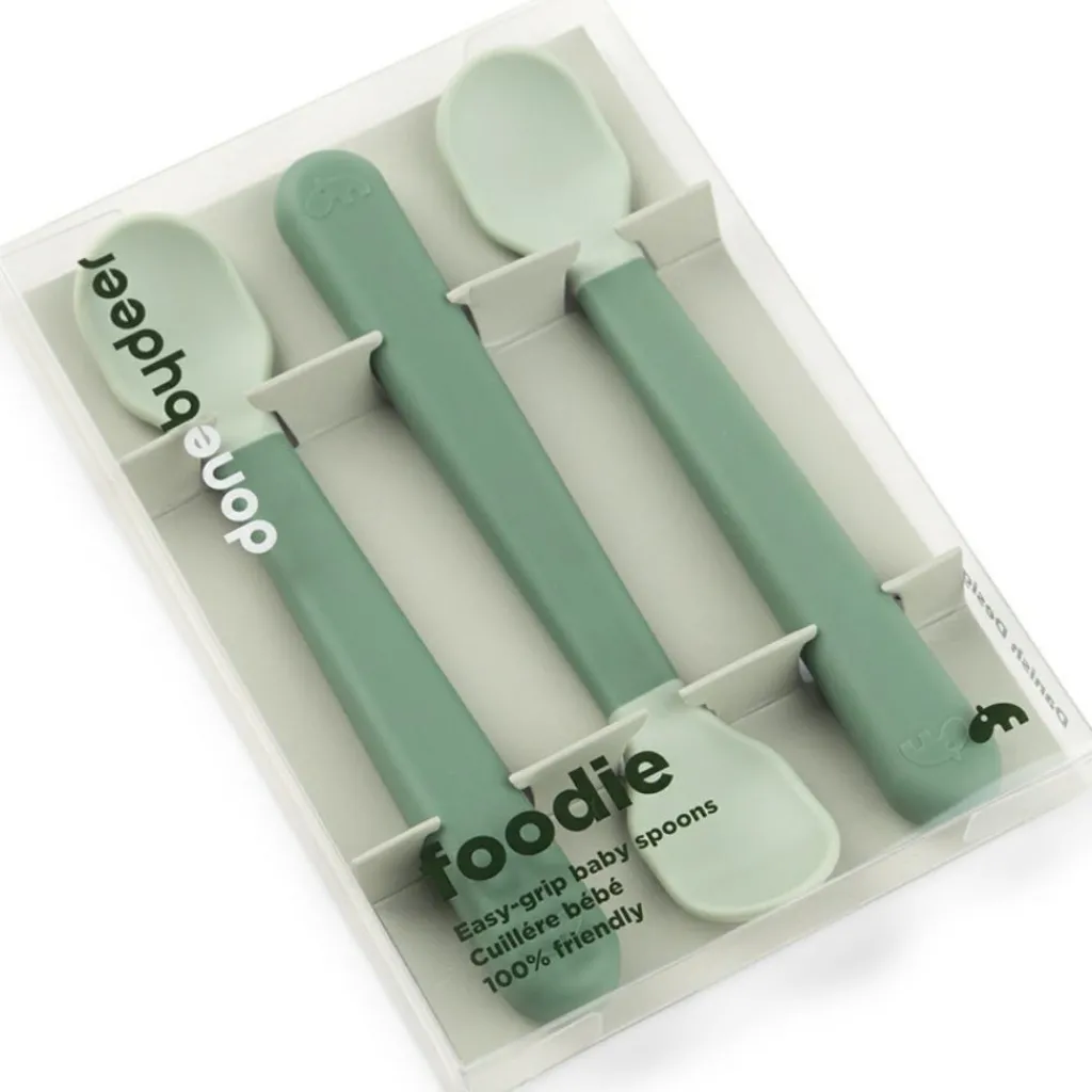 Done by Deer Lot de 3 cuillères bébé Easy-grip vert