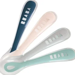 Hot Lot de 4 cuillères en silicone 2e âge bleu, rose et vert d'eau Couverts