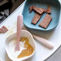 Clearance Lot de 2 cuillères silicone 1er âge avec boîte de transport Duo barbe à papa Couverts