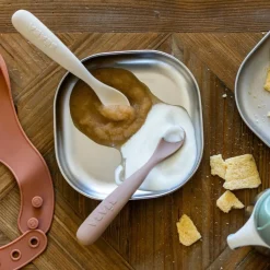 Béaba Lot de 2 cuillères silicone 1er âge avec boîte de transport Duo argile