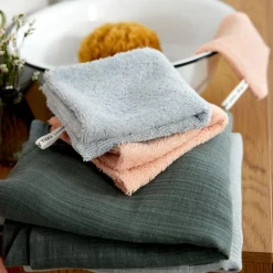 Lot de 3 débarbouillettes bleu poudré Lingette Lavable / Débarbouillette