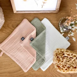 Lässig Lot de 3 débarbouillettes blanc cassé-rose poudré-olive