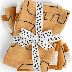 Lot de 5 débarbouillettes en tissu Deer friends Moutarde (30 x 30 cm) Lingette Lavable / Débarbouillette