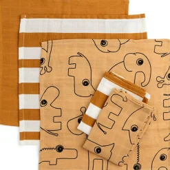 Lot de 5 débarbouillettes en tissu Deer friends Moutarde (30 x 30 cm) Lingette Lavable / Débarbouillette