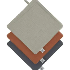 Outlet Lot de 3 débarbouillettes olive-rouille-anthracite Lingette Lavable / Débarbouillette