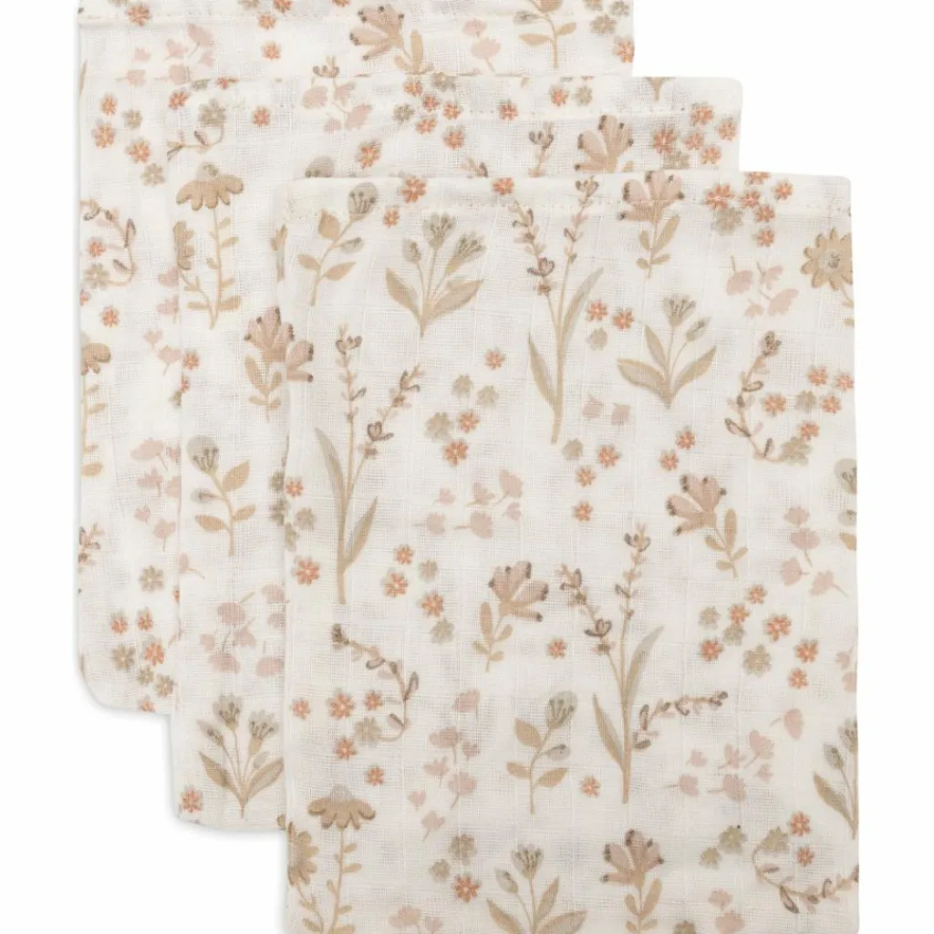 Jollein Lot de 3 gants de toilette en gaze de coton Bloomy