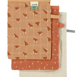 Trixie Lot de 3 gants de toilette en mousseline Fierce Fox