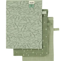 Trixie Lot de 3 gants de toilette en mousseline Daring Dino