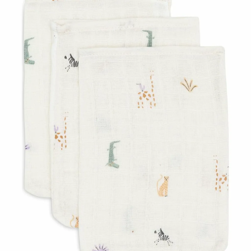 Jollein Lot de 3 gants de toilette en gaze de coton Jungle Jambo