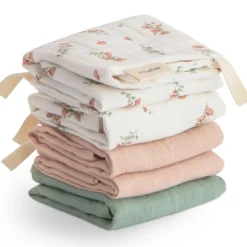 Mushie Lot de 5 gants de toilette Pink Flowers