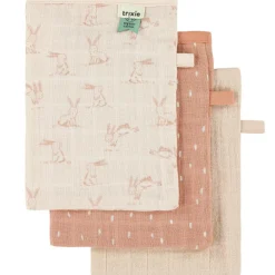 Trixie Lot de 3 gants de toilette en mousseline Rosy Rabbit
