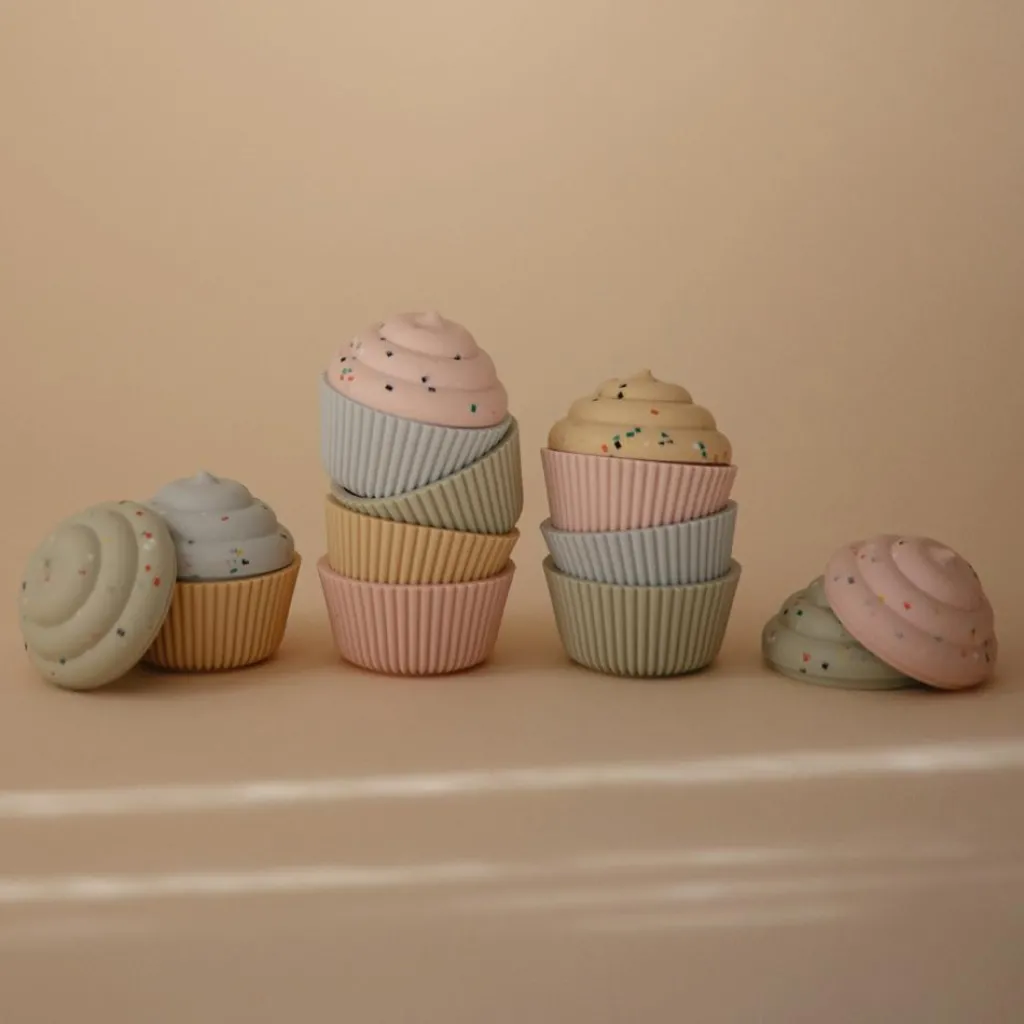 Mushie Lot de 4 jouets de bain Cupcake Mix and Max