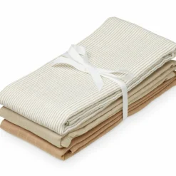 Clearance Lot de 3 langes en coton bio Mix Classic Stripes Camel (70 x 70 cm) Lange