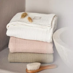 Online Lot de 4 langes en coton Olive Green-Ivory (70 x 70 cm) Lange