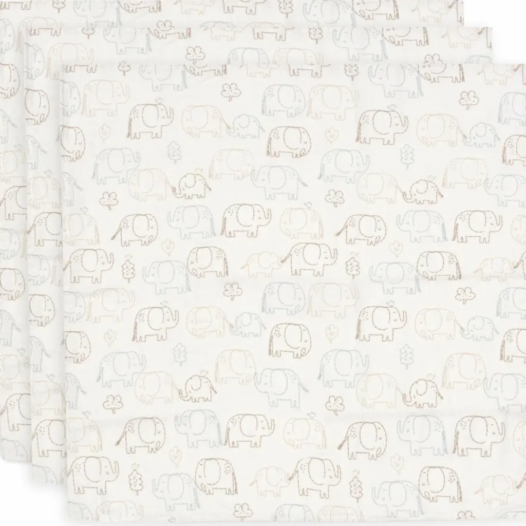 Jollein Lot de 3 langes en gaze de coton Elephant Tales (70 x 70 cm)
