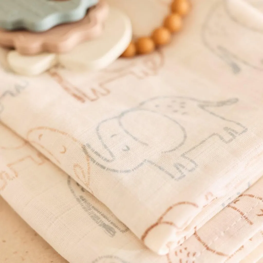 Jollein Lot de 3 langes en gaze de coton Elephant Tales (70 x 70 cm)