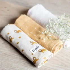 Trixie Lot de 3 langes en mousseline Lively Lion (55 x 55 cm)