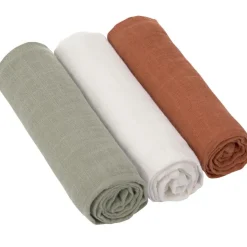 Best Lot de 3 langes en mousseline Cozy Home Rouille, vert et blanc (85 x 85 cm) Lange