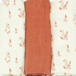Trois Kilos Sept Lot de 3 langes en mousseline de coton Oies (70 x 70 cm)