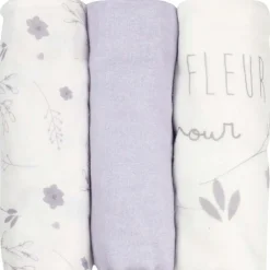 Trois Kilos Sept Lot de 3 langes en mousseline de coton Lavandoux (70 x 70 cm)