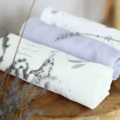 Trois Kilos Sept Lot de 3 langes en mousseline de coton Lavandoux (70 x 70 cm)