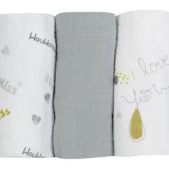 Trois Kilos Sept Lot de 3 langes en mousseline de coton I love you (70 x 70 cm)