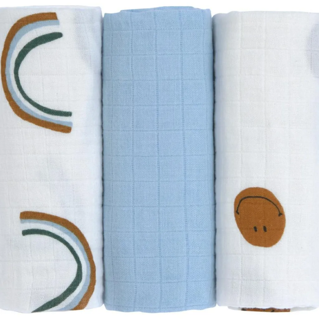 Lässig Lot de 3 langes Happy Rascals Smile bleu ciel (60 x 60 cm)