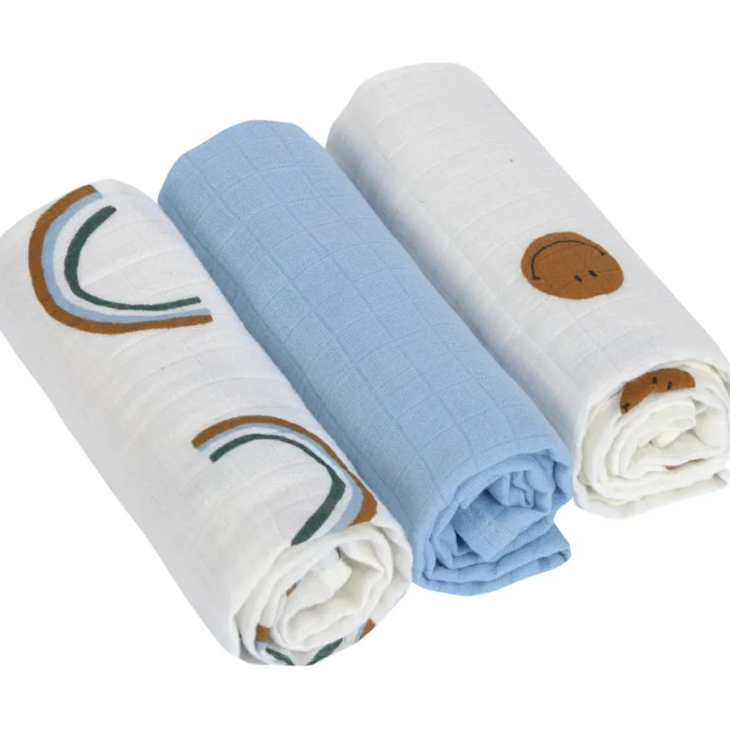 Lässig Lot de 3 langes Happy Rascals Smile bleu ciel (60 x 60 cm)