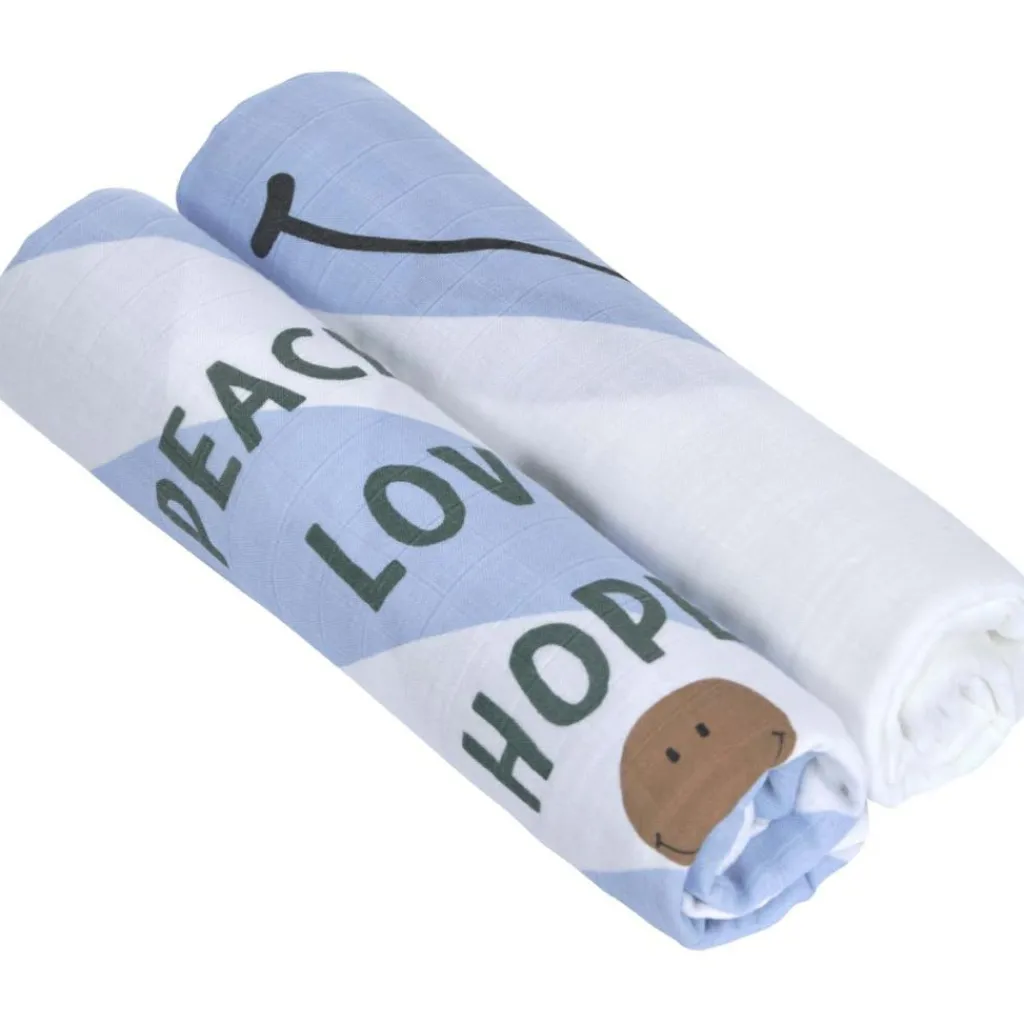 Lot de 2 langes Happy Rascals Smile bleu ciel (120 x 120 cm) Lange