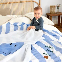 Lot de 2 langes Happy Rascals Smile bleu ciel (120 x 120 cm) Lange