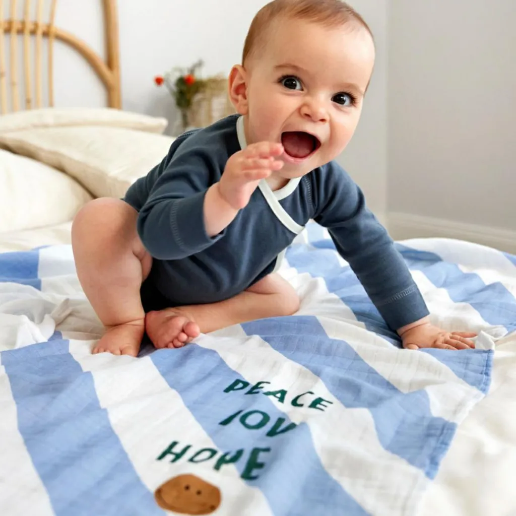 Lot de 2 langes Happy Rascals Smile bleu ciel (120 x 120 cm) Lange