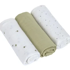Lässig Lot de 3 langes mousseline GOTS Feuille (85 x 85 cm)
