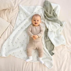 Lässig Lot de 3 langes mousseline GOTS Feuille (85 x 85 cm)