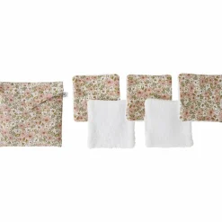 Lot de 5 lingettes avec pochette liberty et biscuit (10 x 10 cm) Lingette Lavable / Débarbouillette