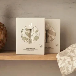 Hot Lot de 2 maxi langes gaze de coton Animals Olive Green (115 x 115 cm) Lange