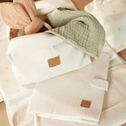 Sale Lot de 2 maxi-langes en coton Olive Green-Ivory (115 x 115 cm) Lange