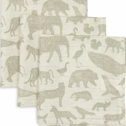 Jollein Lot de 3 mini langes en gaze de coton Animals Olive Green (31 x 31 cm)
