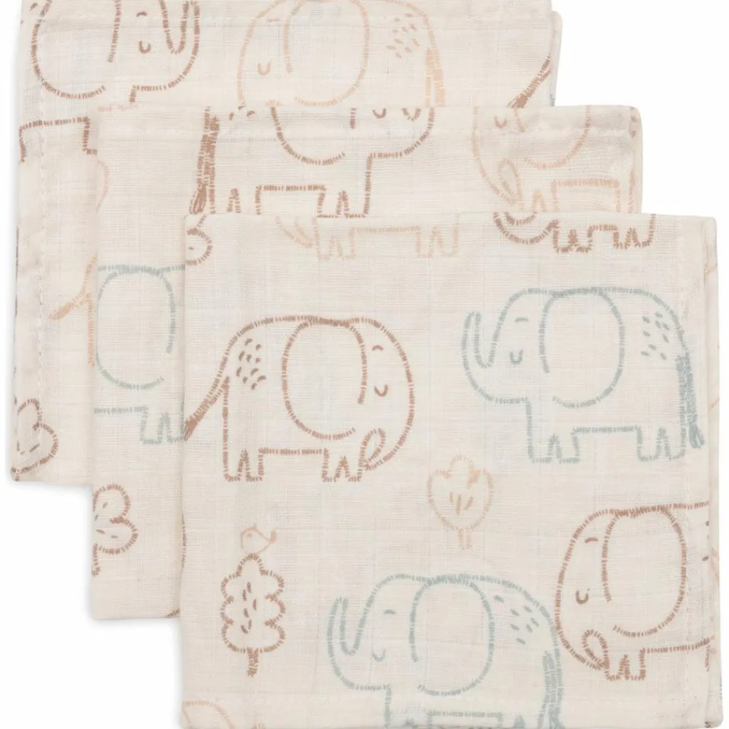 Outlet Lot de 3 mini langes en gaze de coton Elephant Tales (31 x 31 cm) Lange