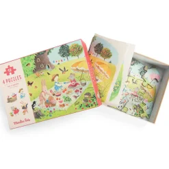 Moulin Roty Lot de 4 mini puzzles des saisons La Grande famille (4 x 12 pièces)