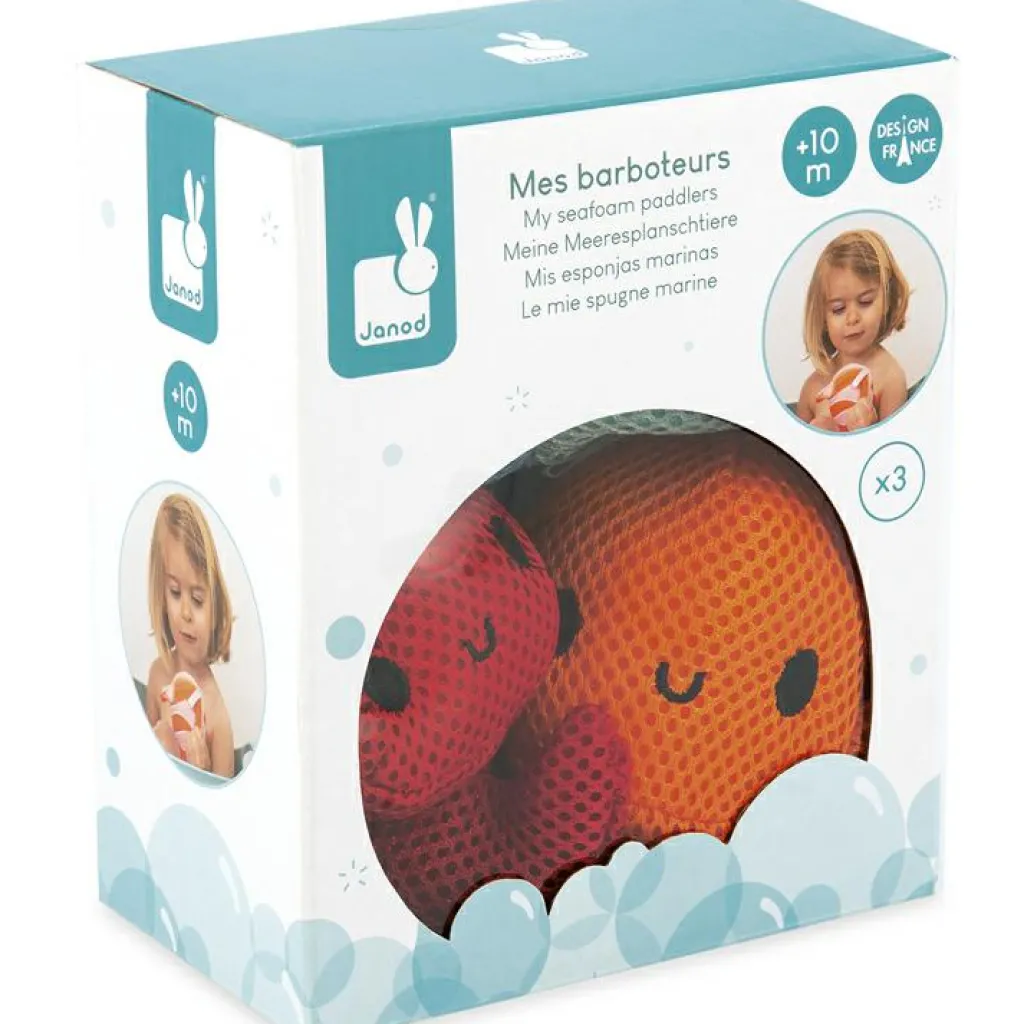 Janod Lot de 3 éponges de bain barboteurs marins